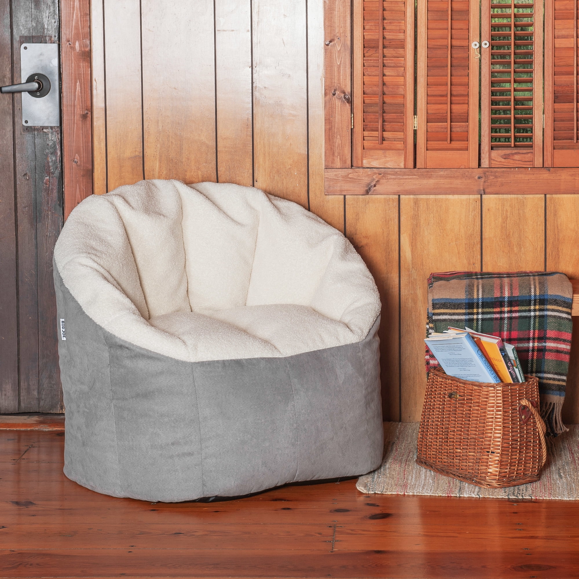 Big Joe Milano Adult Bean Bag Chair, Oat Sherpa and Graphite, Vegan Suede, 2.5 feet