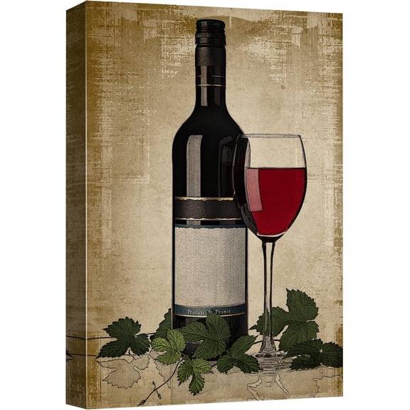Aaheei Canvas Wall Art - Red Wine Bottle and Glass on Vintage Background - Modern Home Decor | Ready to Hang