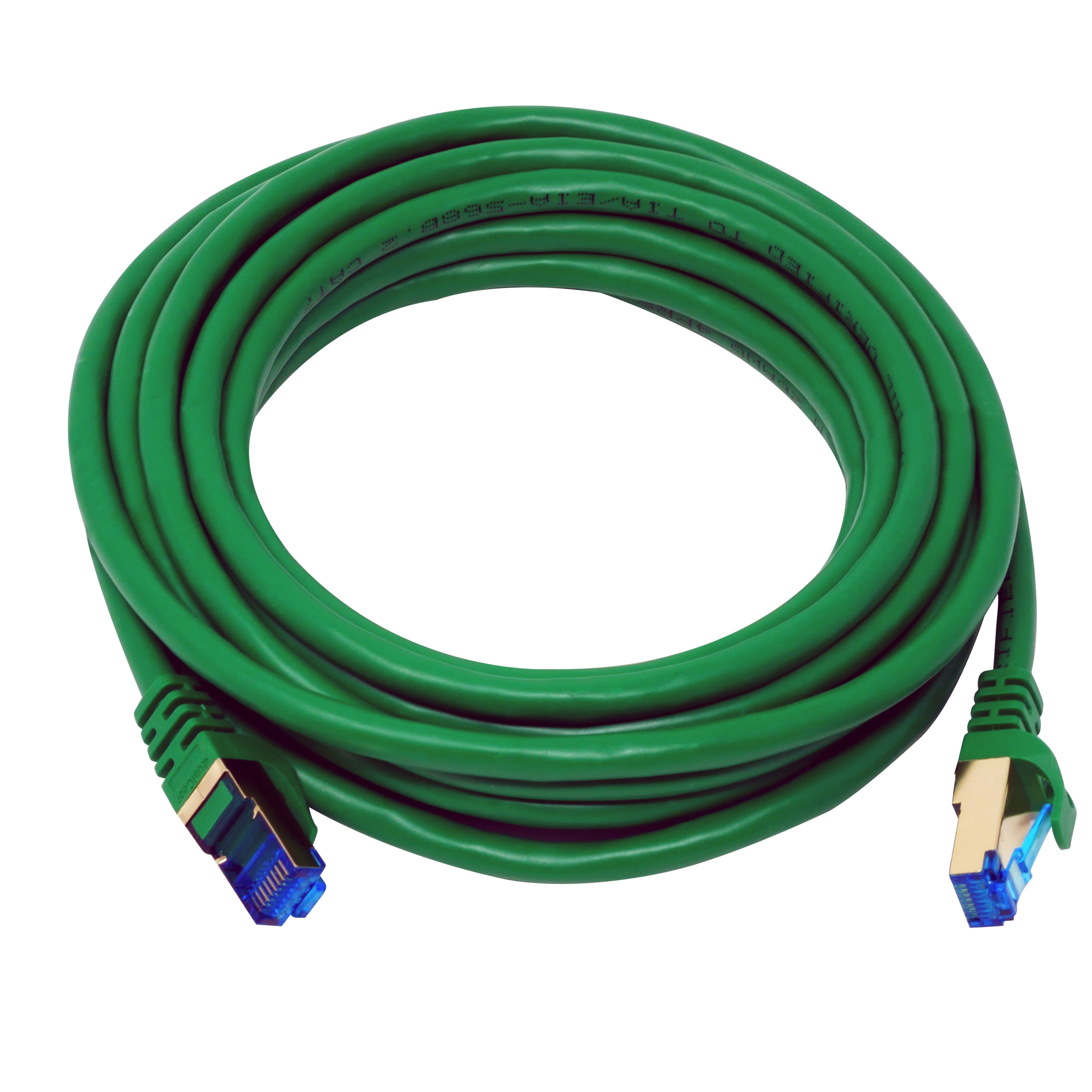 QualGear RJ45 Cat 7 Ethernet Patch Cable, 10Gpbs High-Speed Cable, 600MHz, Triple-Shielded, Round, 10 Feet, Green