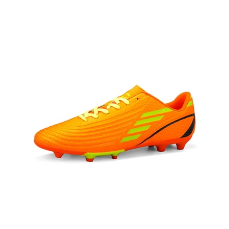 

Fangasis Kids Sneakers Lace Up Football Shoes Flat Soccer Shoe Boys Training Sneaker Firm Ground Lightweight Round Toe Orange Long Cleats 5.5Y