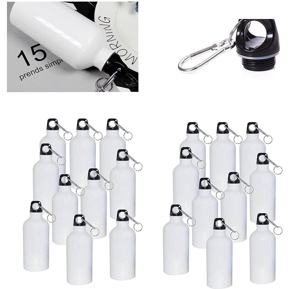 INTBUYING 50pcs 500ml Aluminium Water Bottle with Safe Lock White