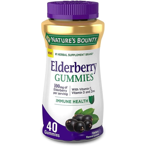 Nature's Bounty Elderberry Gummies, Contains Vitamin A, C, D, E and Zinc, 40 Gummies