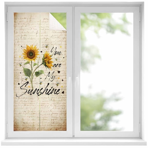 You Are My Sunshine Window Privacy Film Sunflower Flower Bee Farm Decorative Glass Window Film UV Blocking Static Cling Non-Adhesive Sticker Covering for Home Door 17.7 x 39.3 inches