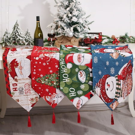 

Ayyufe 180cm Christmas Table Runner Dropping Tassel Table Decoration Cartoon Pattern Protect Table Party Tablecloth for Christmas Party
