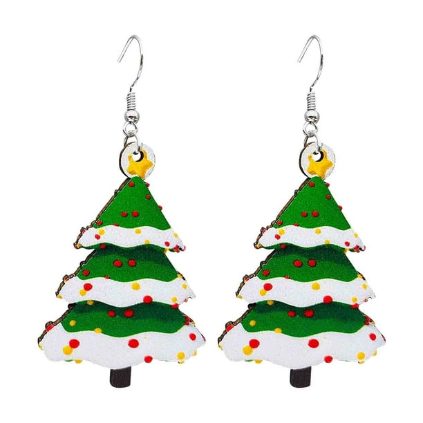 Árbol de Navidad Luces Pendientes de Madera Conjunto con Santa Claus Enano Muñeco de Nieve Colgantes, Aleación Acrílico Ligero Regalo de Fiesta para Mujeres, Niña