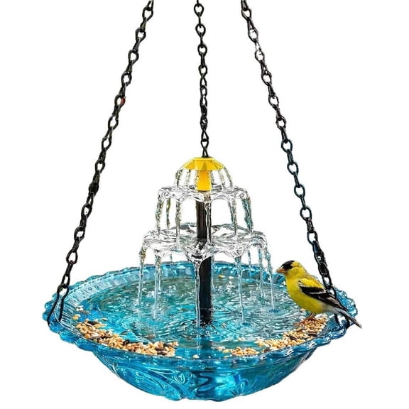 Solar Cascade Hanging Bird Bath Fountain, Outdoor Solar Water Fountain with Multi Tier Waterfall Design, Decorative Hanging Bird Feeder Bath for Yard, Outdoor Garden Decor(Blue)