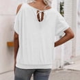thumbnail image 6 of hlysgo Women Cold Shoulder Tops Short Sleeve Scoop Neck Tee Summer Casual Loose Fitting Solid Color Tunic Shirt White,M, 6 of 6