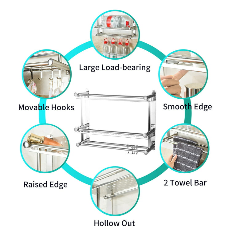 Double-layer Shower Shelf With 2 Towel Bar 4 Hooks No Drilling Adhesive  Bathroom Shelf Organizer Wall Mounted Shower Storage Rack for Toilet Dorm  Kitchen 