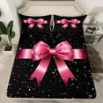 thumbnail image 2 of Manfei Chic Bowknot Bed Sheets,Pink Glitter Print King Sheets,Ribbon Bowtie Bow Sheet Set For Girls,Microfiber Bedroom Decor,4-Piece, 2 of 7