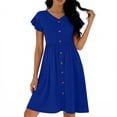 thumbnail image 4 of Guieoi Summer Dresses for Women 2026 Fashionable Solid-Color Flowy-Sleeve V-Neck Waist-Cinched Dress Blue XXL, 4 of 6