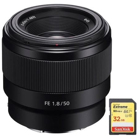Sony FE 50mm F1.8 Full-frame Prime E-Mount Lens with Sandisk 32GB Extreme SD Memory UHS-I Card