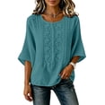 thumbnail image 4 of TFEOQRY Women's Cotton Linen Embroidery Blouse 3/4 Sleeve Crew Neck Casual Loose Lightweight Tops for Daily Wear, 4 of 9