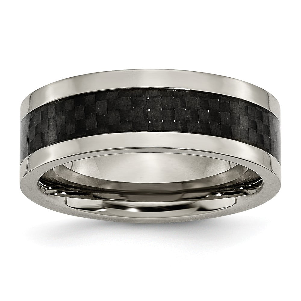 Titanium 8mm Polished with Black Carbon Fiber Inlay Band Size 10 Length Width 8