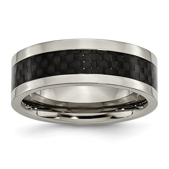 Titanium 8mm Polished with Black Carbon Fiber Inlay Band Size: 7; for Adults and Teens; for Women and Men
