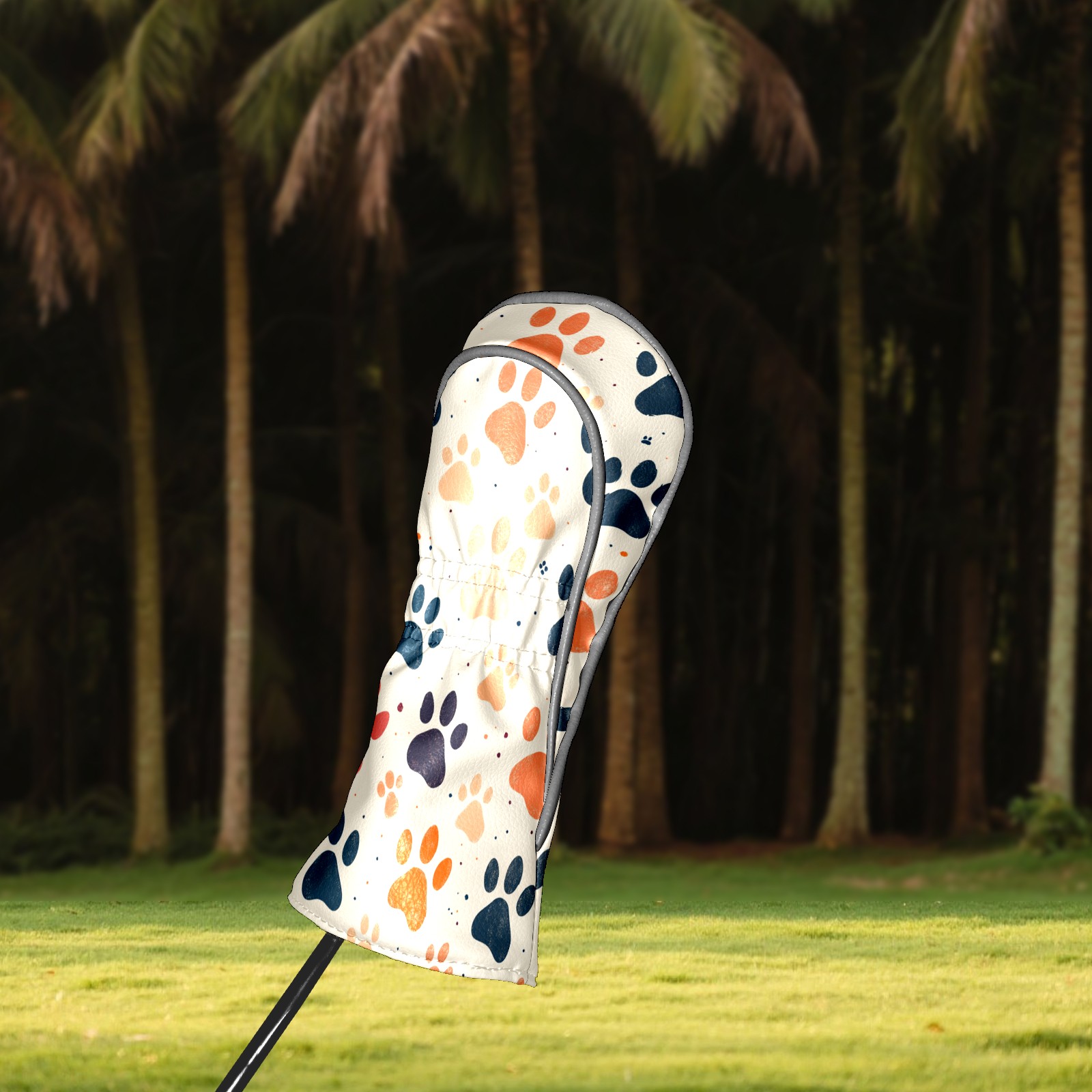 Golf Club Covers PU Leather Waterproof Head Covers for Fairway Woods Hybrids Colorful Animal Paw Prints