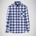 thumbnail image 2 of Men Cotton Shirts Long Sleeve Loose Tshirts Classic Plaid Tee Blouses Lapel Neck Outfit Spring Going Out, 2 of 3