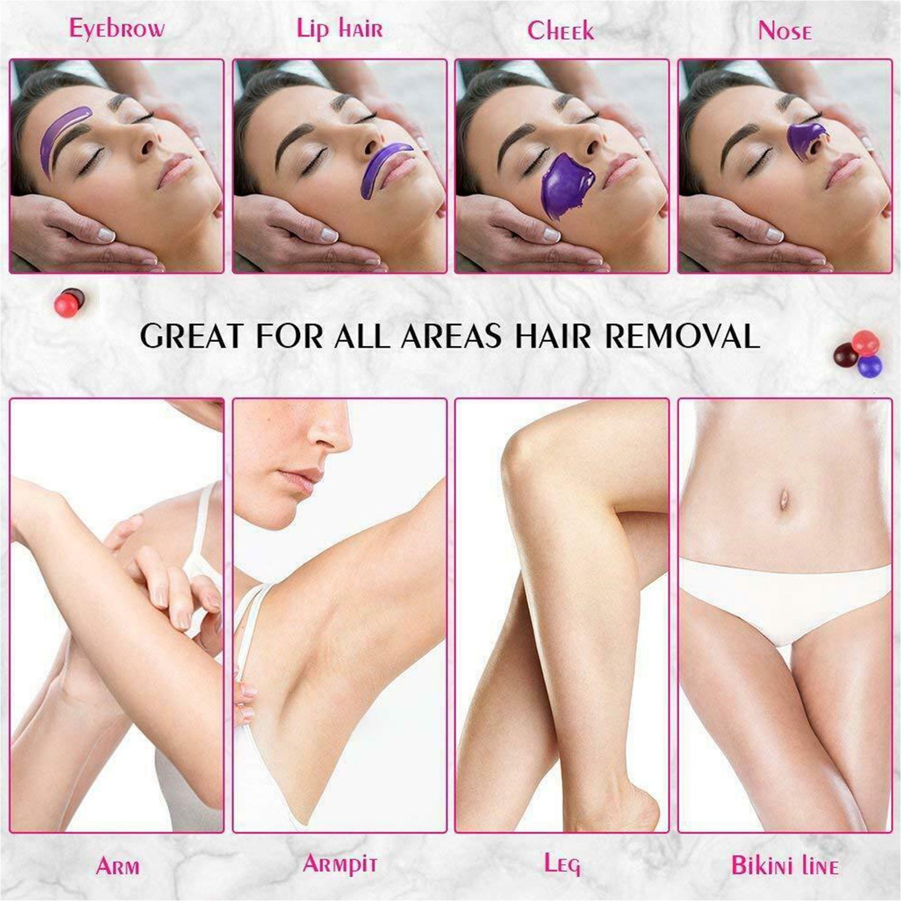 Blusmart Wax Kit Hair Removal Waxing Kits with Pot & Beads 4 Pack for Bikini Line Face Eyebrow Wax