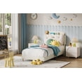 thumbnail image 2 of QinaQin Cama plataforma de terciopelo con cabecera librero y espacio de almacenamiento, estructura silenciosa con listones de madera y patas metálicas, ideal para niñas o cuarto infantil, 2 of 7