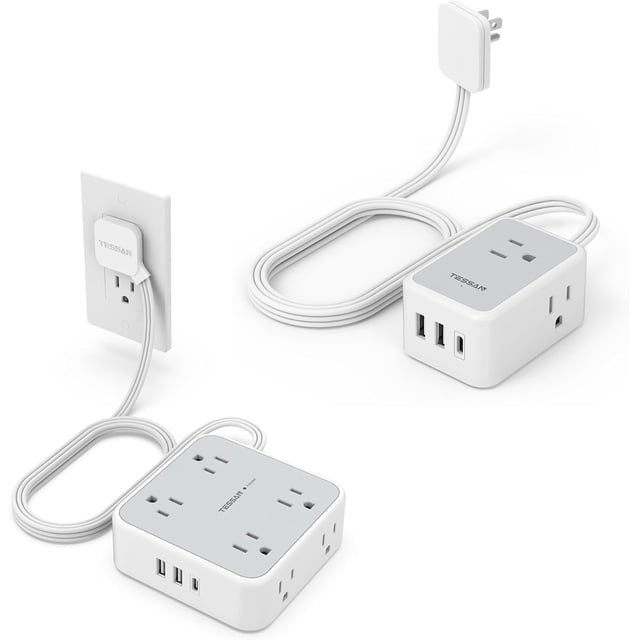 Cable de extensión plano, regleta de alimentación TESSAN con múltiples enchufes