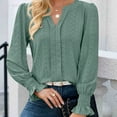 thumbnail image 6 of Annhoo Womens Puff Long Sleeve Tops Elegant V Neck Hollow out Dress Shirts Basic Business Casual Blouses, 6 of 7