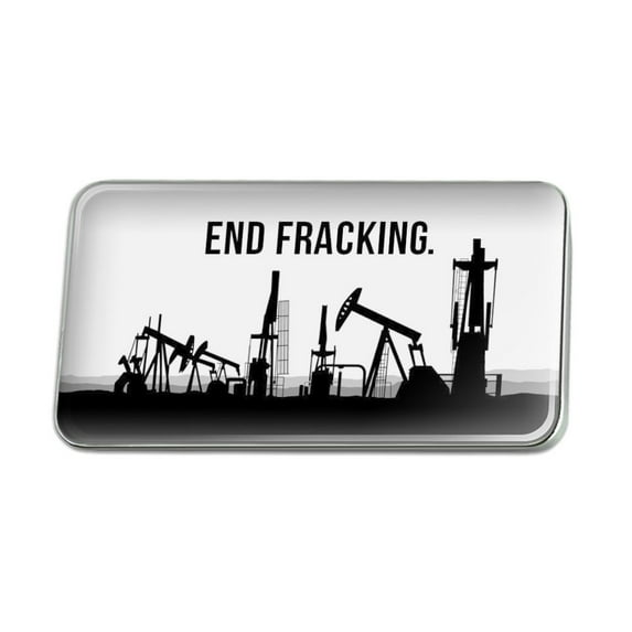 End Fracking Big Oil Drilling Metal Rectangle Lapel Hat Pin Tie Tack Pinback