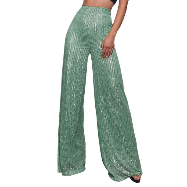 Pantalones acampanados de cintura alta con lentejuelas para mujer - Lentejuelas brillantes para discotecas/fiestas (S-XXL)