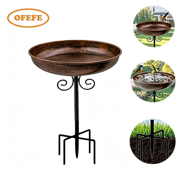 Small Metal Bird Bath for Outdoors,Bird Bath for Outside,10" Dia Bowl with Stake Birdbaths Garden Yard Lawn Decor 0.4 Gallon