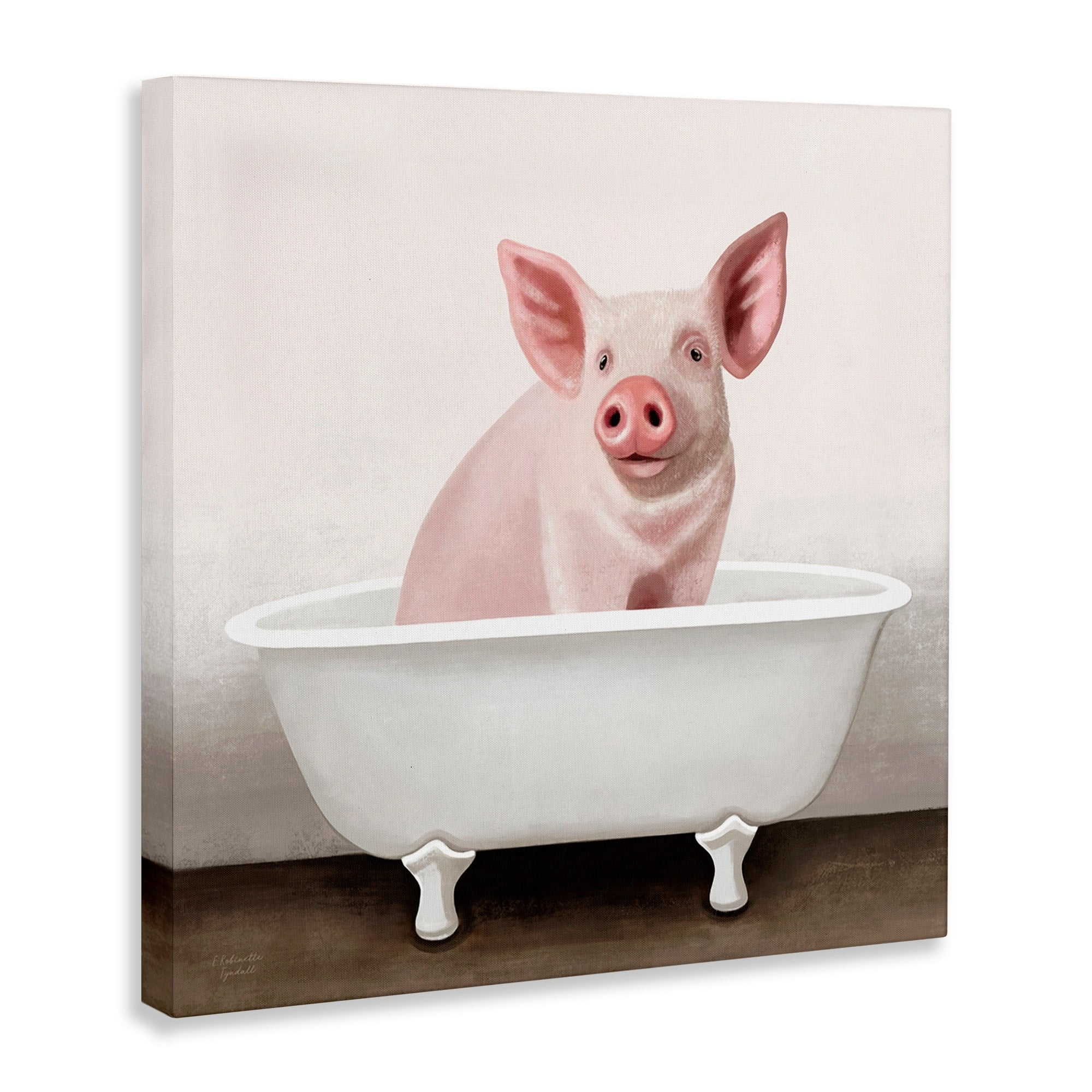 Stupell Industries Pink Farm Pig in Country Bath Tub,30 x 30,Designed by Elizabeth Tyndall