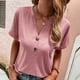 thumbnail image 3 of Botón de manga corta Top V cuello gota hombro suelta casual suave mujeres botón verano camiseta, 3 of 6