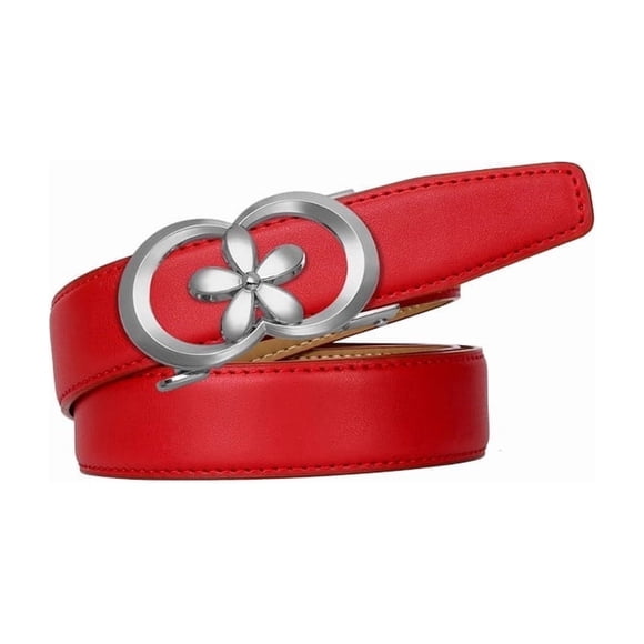 Catelles Red Four-Leaf Clover Alloy Automatic Buckle Genuine Leather Women's Durable Belt, Suitable for Casual and Business Wear, Fashionable Width 2.4cm, Gift Box &Length 110cm