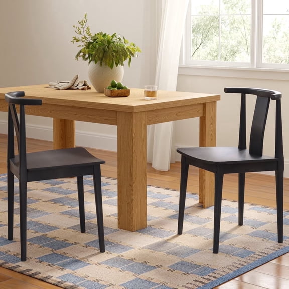 EYYTHUNG Wood Dining Chairs Set of 2, Farmhouse Kitchen Chairs with Curved Back Mid Century Wishbone Dining Chairs, Black