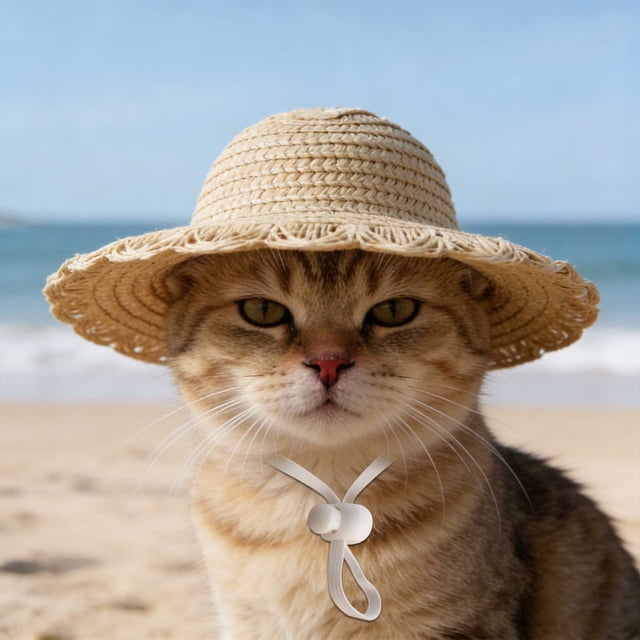 Weloille Cat Sun Protection Hat 1 Pack, Adjustable Soft Breathable Kitten Cap with Ear Cutouts, Windproof Non-Slip Pet Head Accessory, for Cats Small Puppies Outdoor Walking Photography