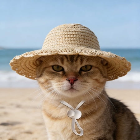 Pet Sun Hat for Cats and Dogs Wide Brim Sun Protection Cap with Adjustable Strap for Outdoor Walks and Beach Trips Cute Pet Style C by IHXORA