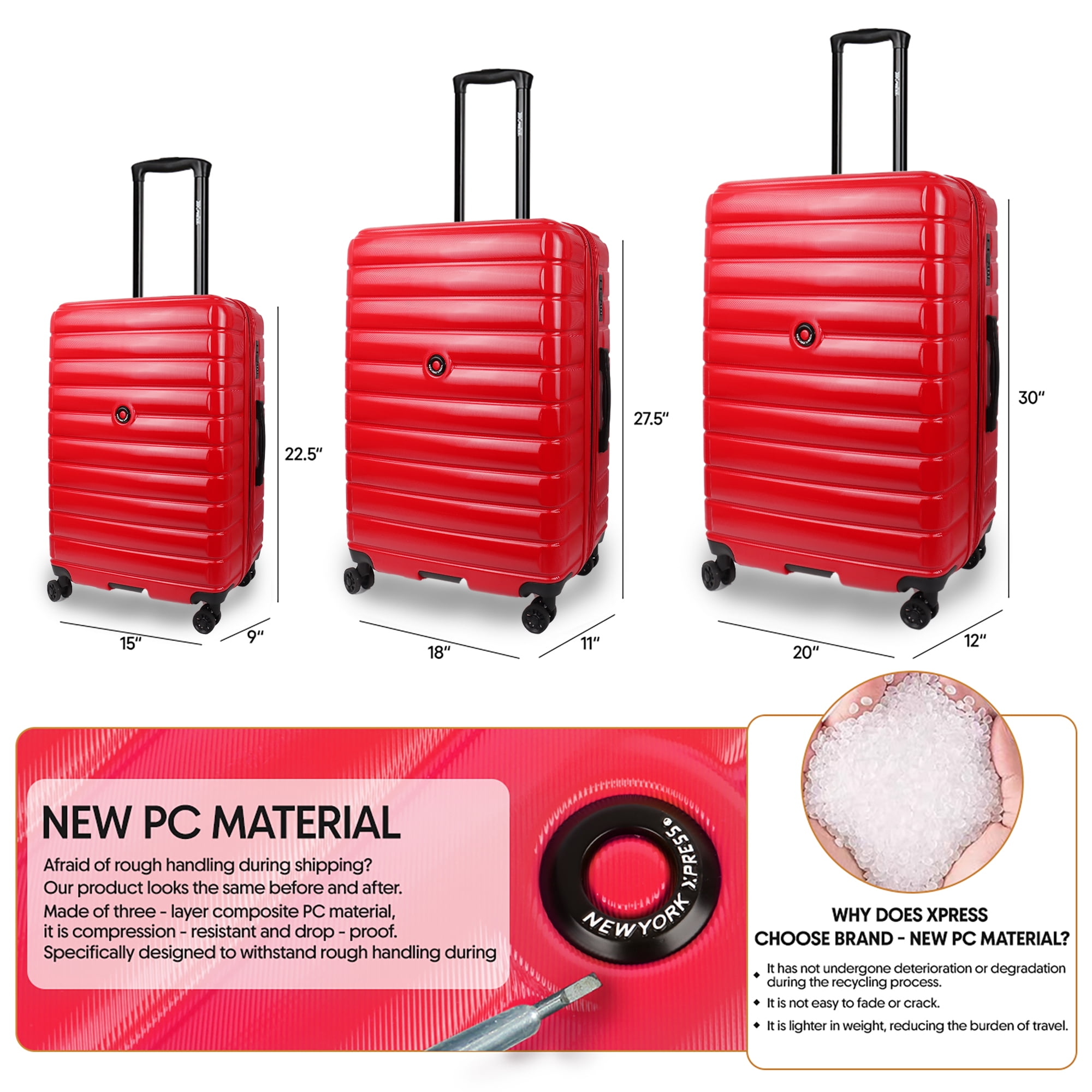 3 Piece Hardshell Luggage Set Expandable Hardside Suitcase with Spinner Wheels and TSA Lock, Lightweight Carry on and Checked Luggage 20" 25" 29", Red, LA13601
