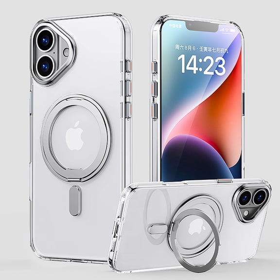 Dteck for iPhone 16 Case with Invisible Magnetic Ring Stand Translucent Case for iPhone 16, Compatible with MagSafe, Clear