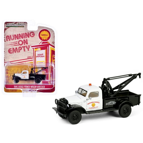 1945 Dodge Power Wagon Wrecker Tow Truck "Shell Oil" White and Black "Running on Empty" Series 17 1/64 Diecast Model Car by Greenlight