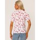 thumbnail image 3 of Blusas de mujer con volantes de manga corta floral con cuello simulado y volantes Blanco Crema S, 3 of 6