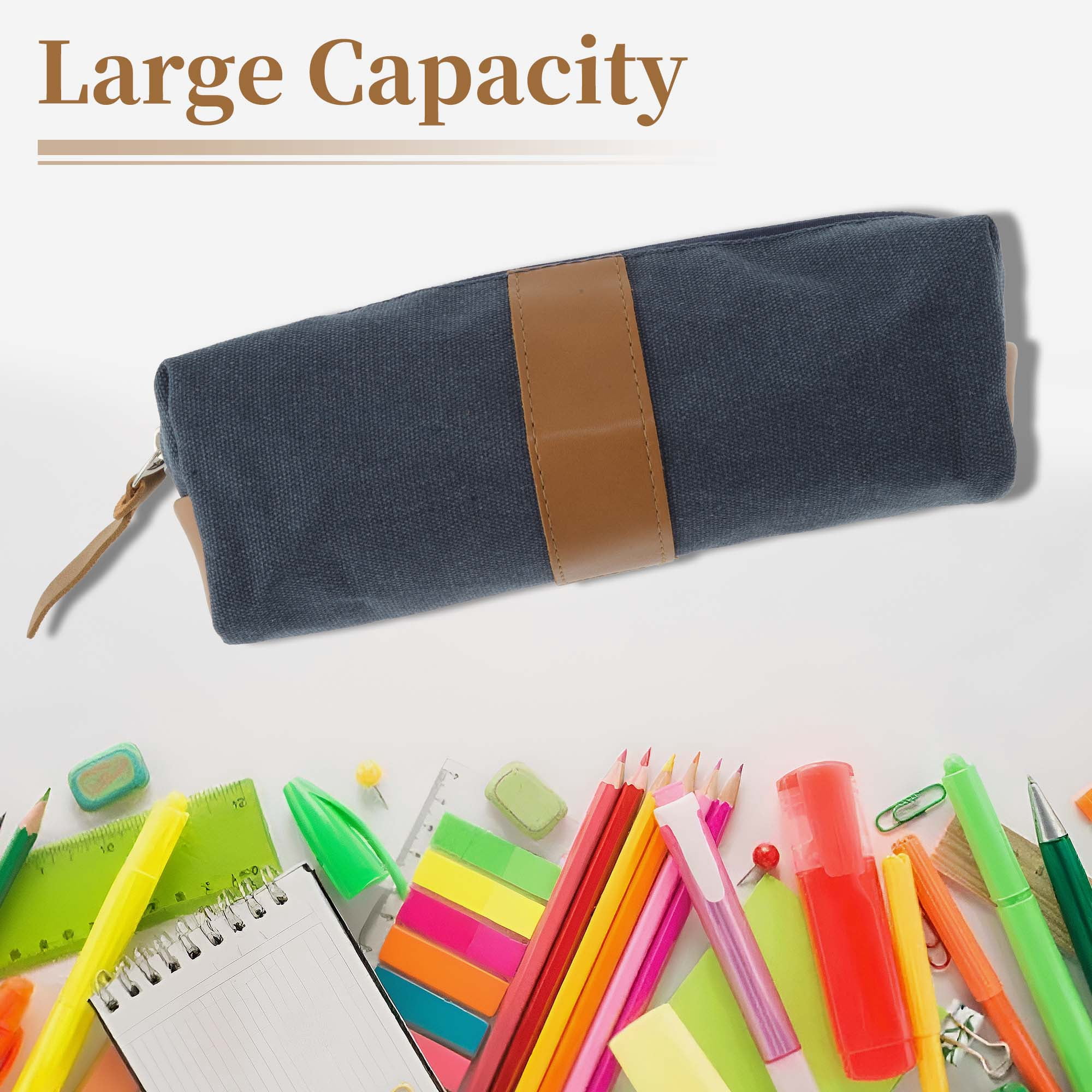 Unique Bargains Oxford Patchwork Style Aesthetic Pen Bag Organizer Dark Blue