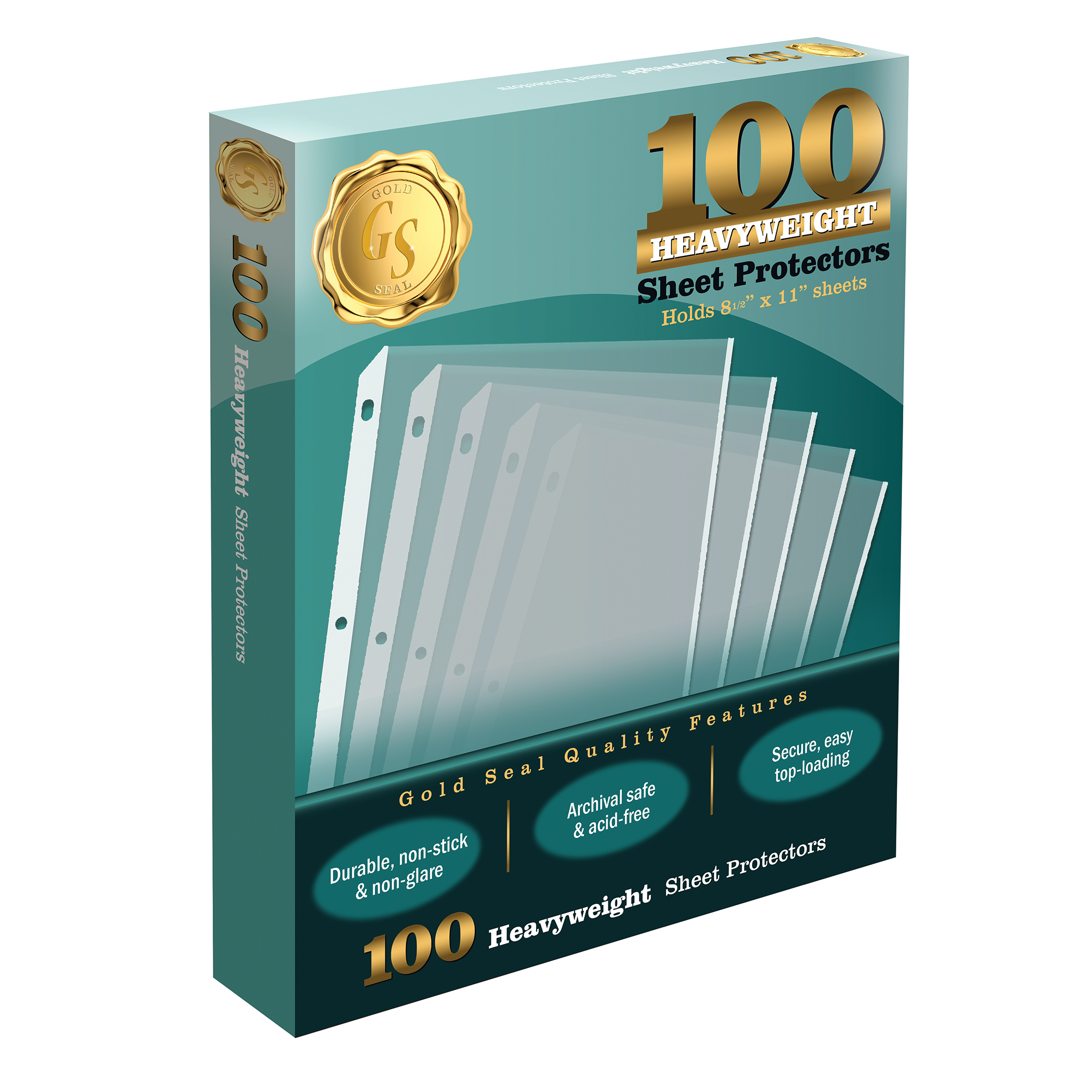 100//Box Legal Size Clear Heavyweight Poly Sheet Protectors by Gold Seal 8.5/"