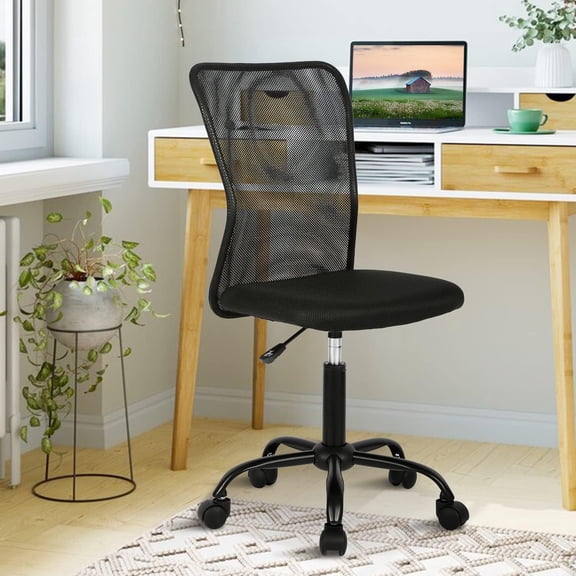 CL.HPAHKL Mesh Office Chair, Armless Desk Chair Height Adjustable Computer Chair with Wheels, Breathable Mid-Back Support for Home Office Study Task, Black