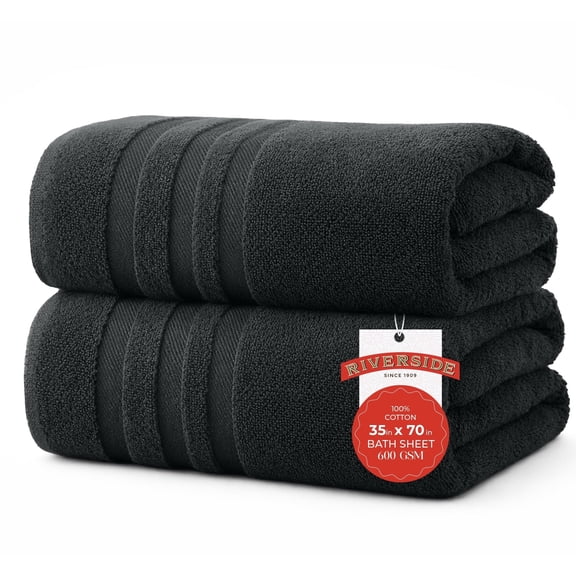 RIVERSIDE 2 Pack Luxury Bath Sheets 35×70 Soft Quick Dry Extra Large Cotton Towels 600 GSM Hotel Quality Spa - Gray