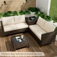 thumbnail image 2 of GAOMON Outdoor PE Wicker Furniture Set 4 Piece, Patio Rattan Sectional Patio Couch Set, Conversation Sofa with Storage Box, Glass Top Table & Non-Slip Beige Cushion, 2 of 6