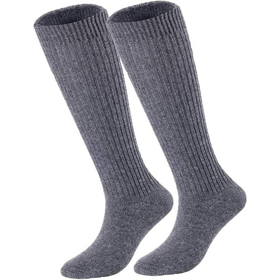 Lovely Annie Big Girl's & Women's 2 Pairs Knee High Wool Socks | Comfy, Cozy and Fancy Leg Warmer Stockings AFS05 Size L/XL(Grey)