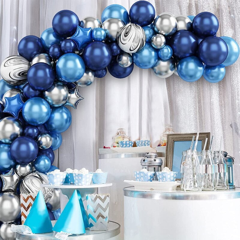 Yansion Navy Blue and Sliver Latex Metallic Pearlescent Balloon 89Pcs 5in 10in Arch &Garland Kit,Boy Baby Shower, Party Decorations