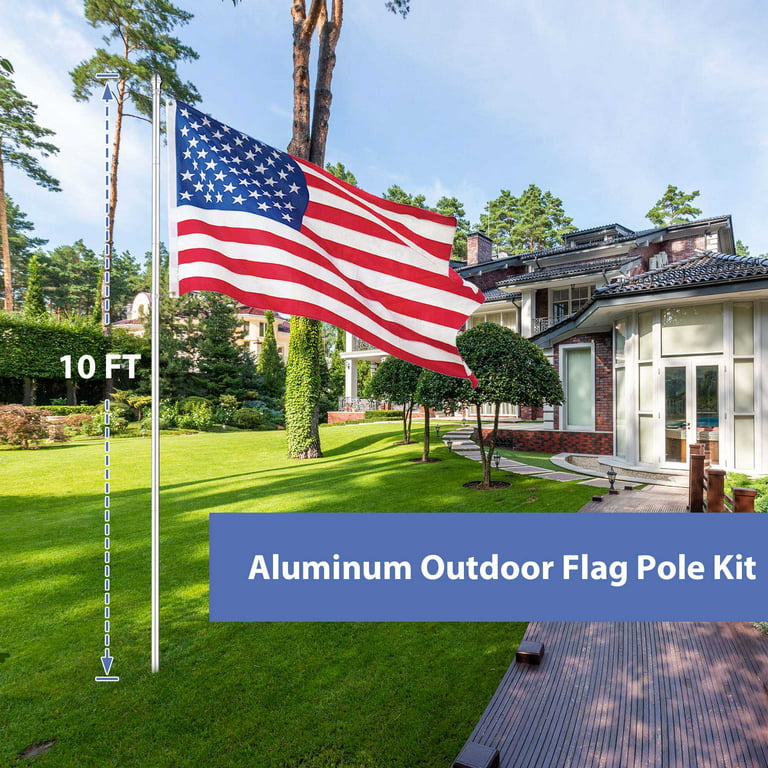 Yescom 10 Ft Aluminum Outdoor Flag Pole Kit in Ground American Flag Ball  Top with Stake
