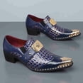 thumbnail image 5 of Men's Luxury Crocodile-Embossed Dress Shoes with Gold-Tone Medusa Buckle - Pointed Toe Formal Loafers for Buckle Block Heel Loafers for Formal & Party, 5 of 6