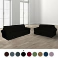 thumbnail image 3 of Golden Linens 2 pcs SlipCover Set for Sofa & Loveseat Stretch ((4 Way)) to Fit /Slipcovers Set, Furniture Protector Cover Set, Wrinkle Free# Yafa Black, 3 of 7