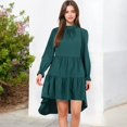 thumbnail image 7 of Women's High Neck Tiered Swing Dress with Long Sleeves- Large, Dark Green, 7 of 7