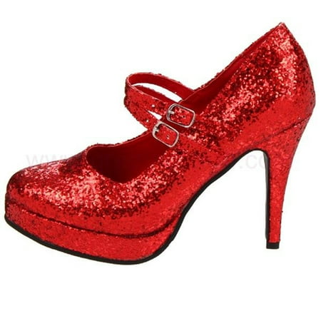 

421-JANE-G 4 inch Double Strap Glitter Mary Jane Shoes