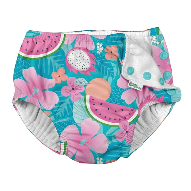 i Play Girls Reusable Absorbent Baby Swim Diapers Aqua Tropical Fruit  Floral 3T 